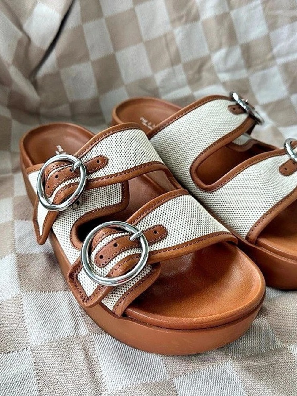 rag & bone buckle Slides Brown & White Sandals